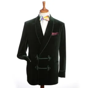 Mens Jacket Green Velvet Elegant Hosting Evening Party Wear Coat Frogging Buttons