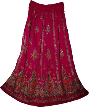 Merlot Bohemian Embroidered Maxi Skirt