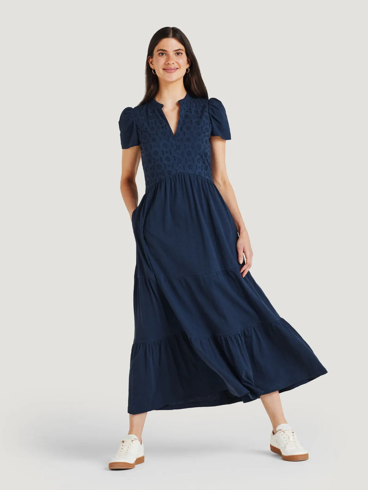 Merope Organic Cotton Broderie Dress - Navy