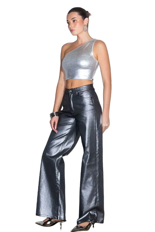 Metallic High Rise Wide Jeans