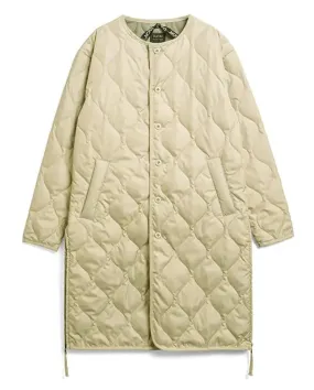 Military Crew neck Long Down Jacket Cream