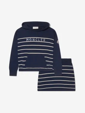 Moncler Enfant Girls Striped Hoodie And Skirt Set in Navy