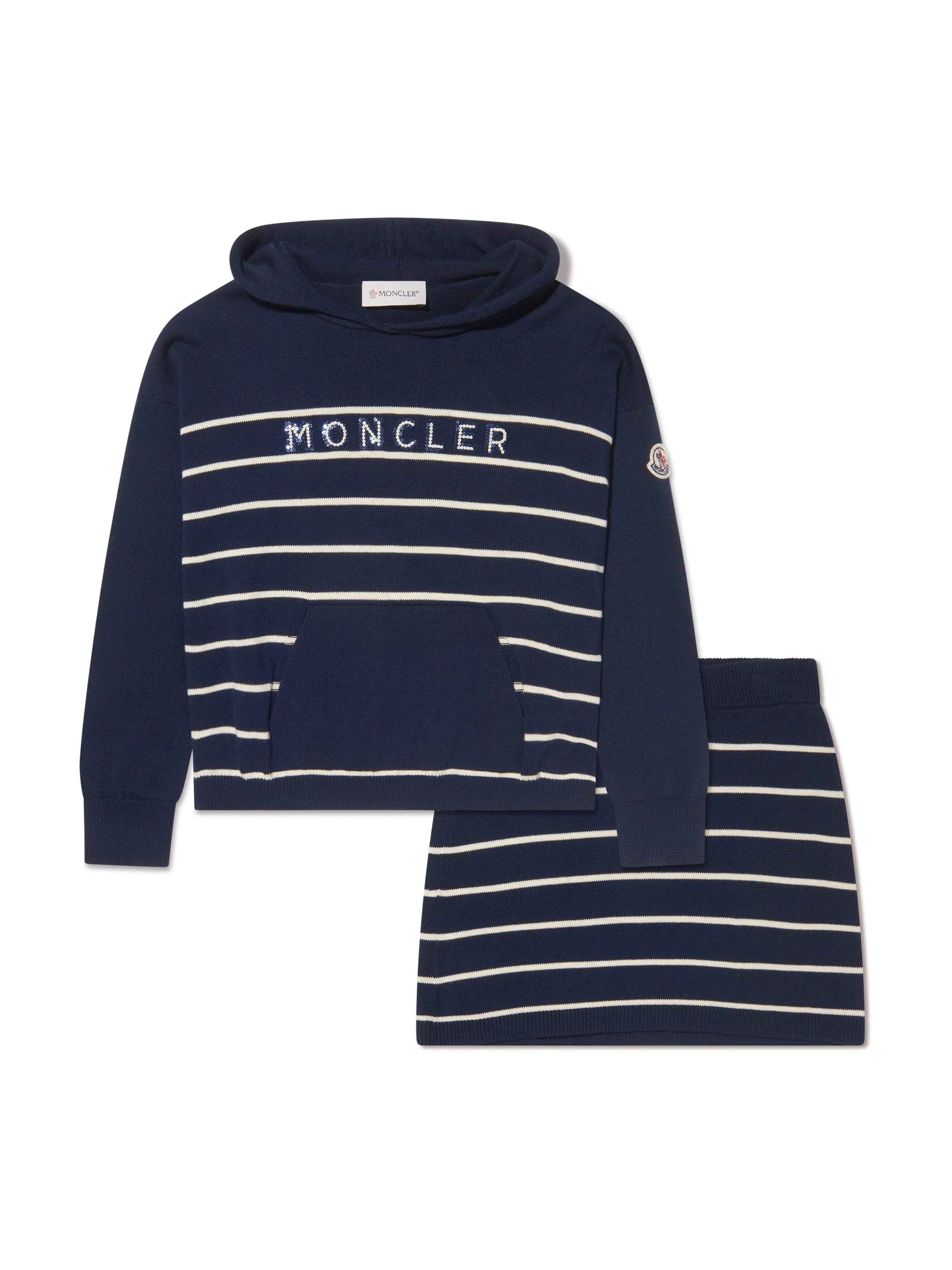 Moncler Enfant Girls Striped Hoodie And Skirt Set in Navy