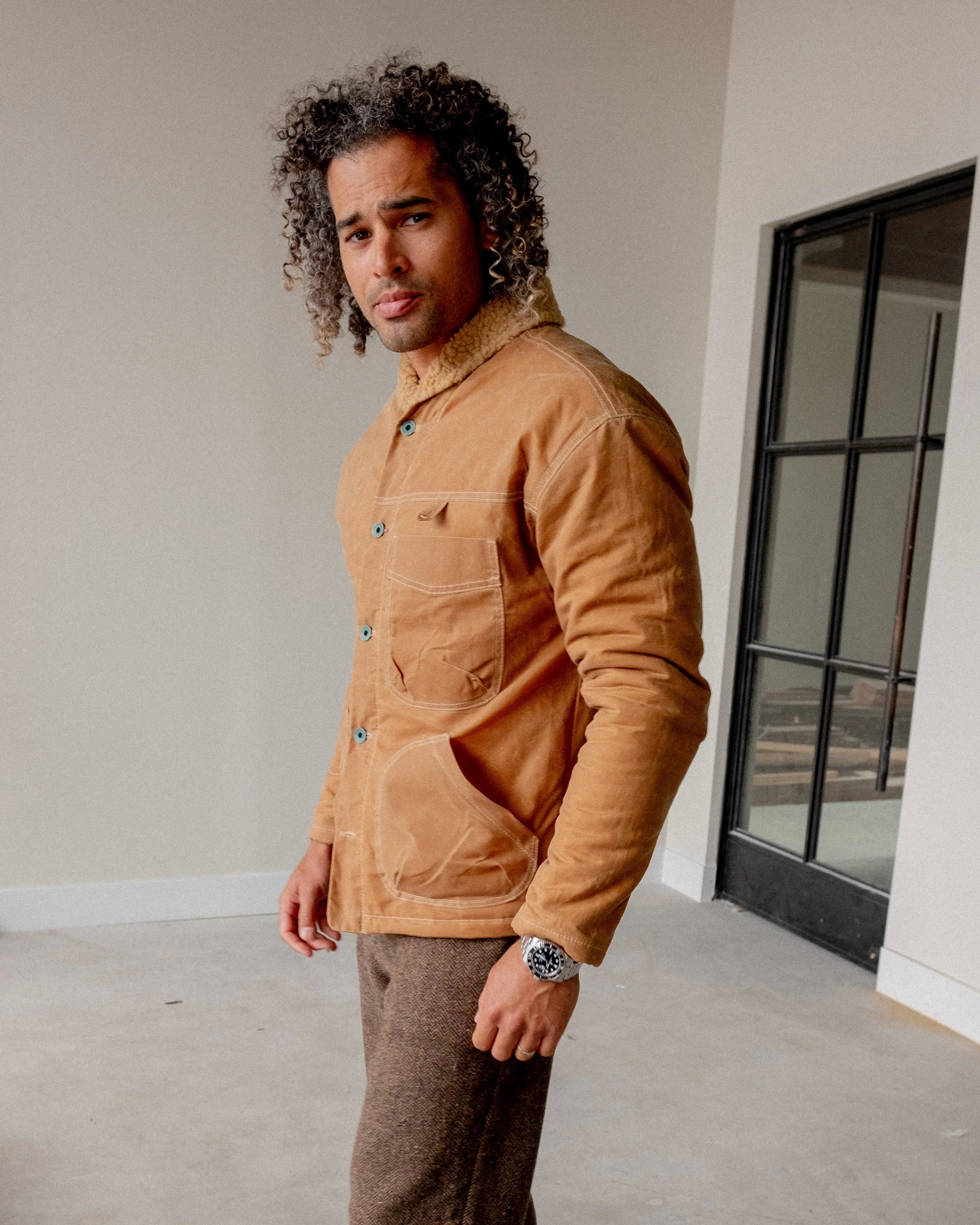 Mr. Lynch's Sherpa Shepherds Shirt in Waxed Canvas & Teddy Bear Sherpa