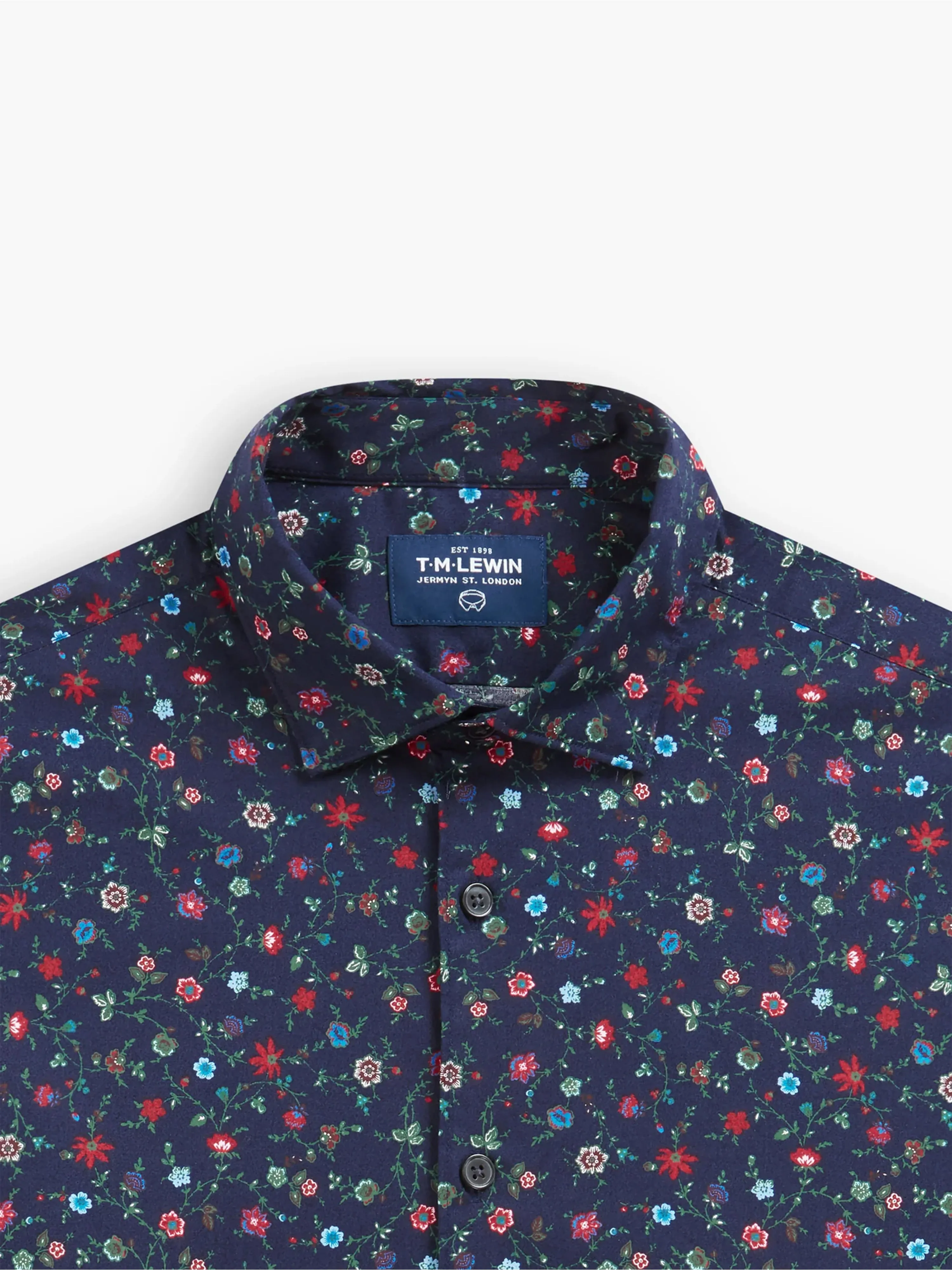 Multi Floral Print Navy Red Slim