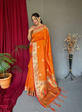 Mustard Saree in Paithani Silk Peacock Zari Woven