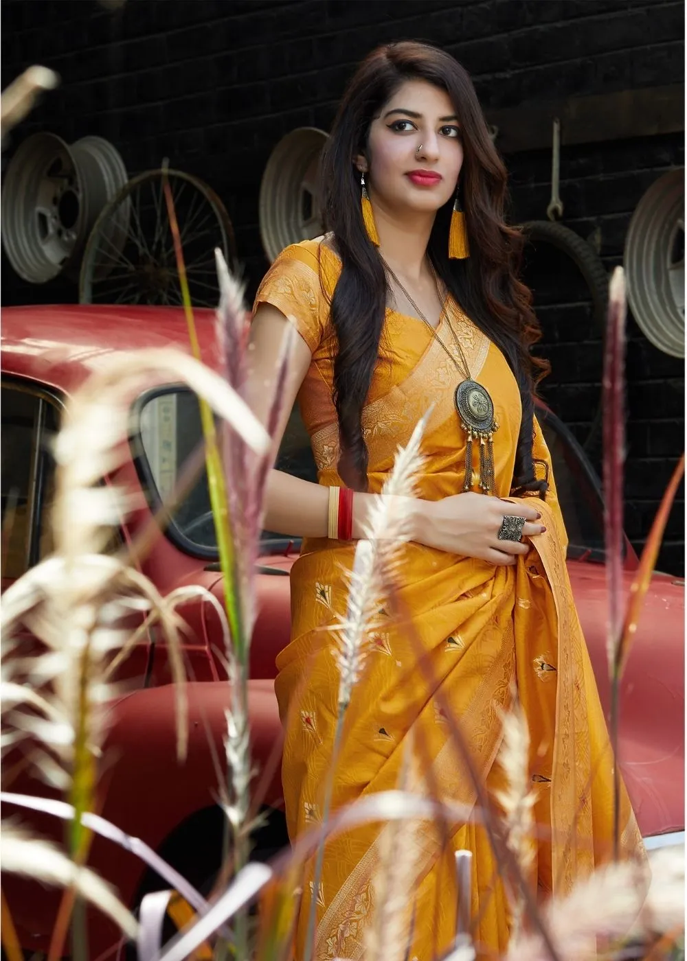 Mustard Silk Saree with Golden Zari Border