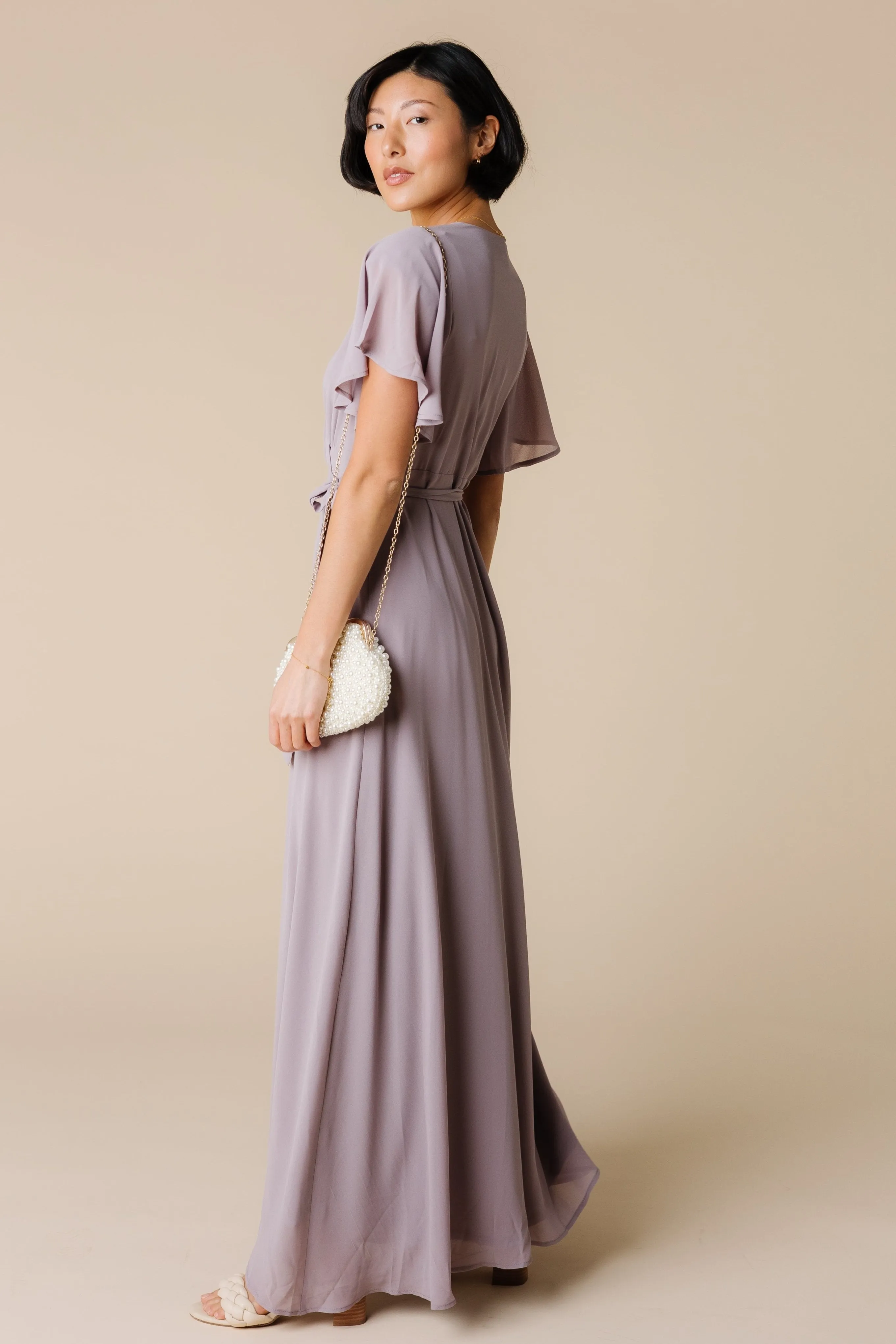 Naples Flutter Sleeve Maxi Dress - Light Mauve