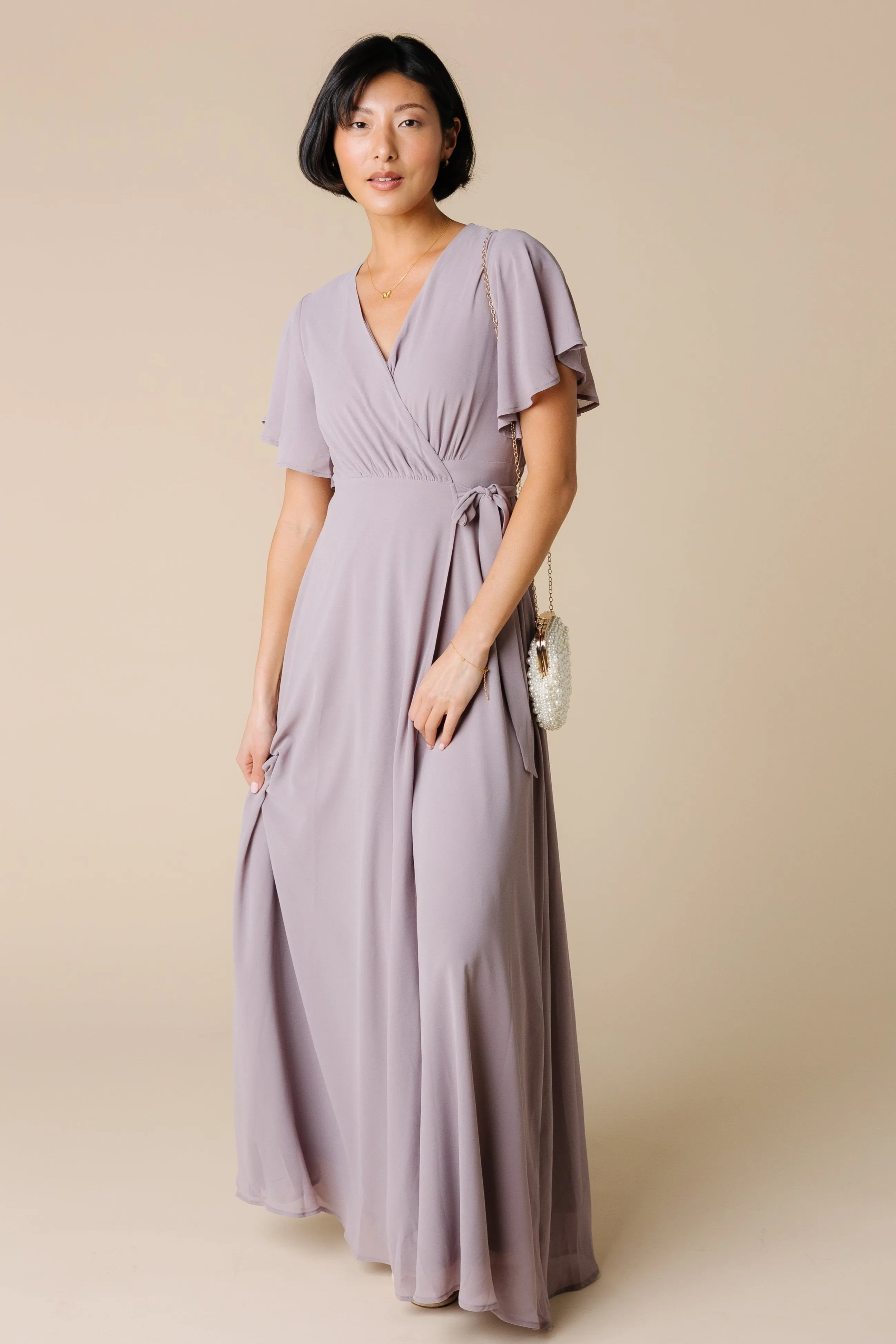 Naples Flutter Sleeve Maxi Dress - Light Mauve