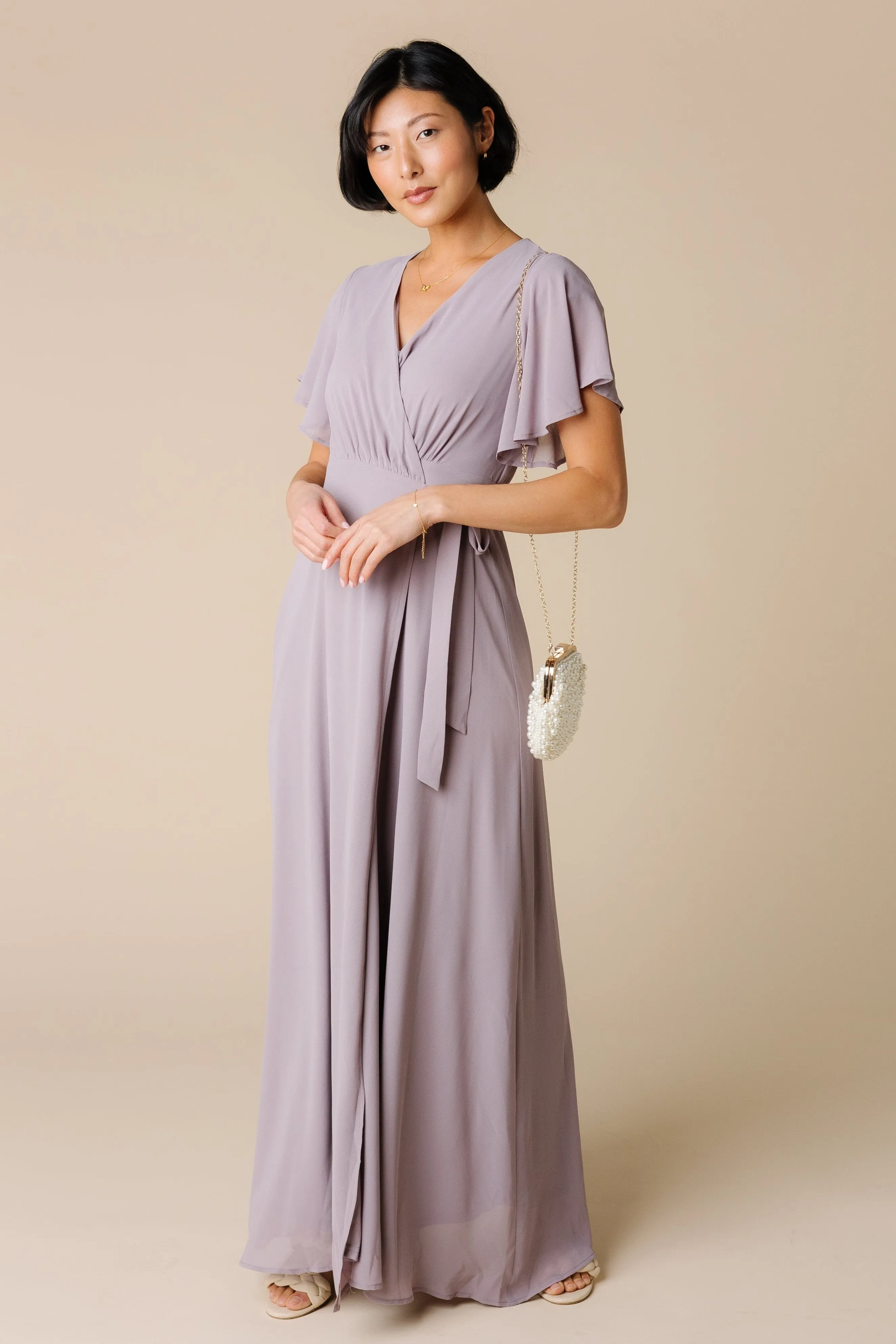 Naples Flutter Sleeve Maxi Dress - Light Mauve