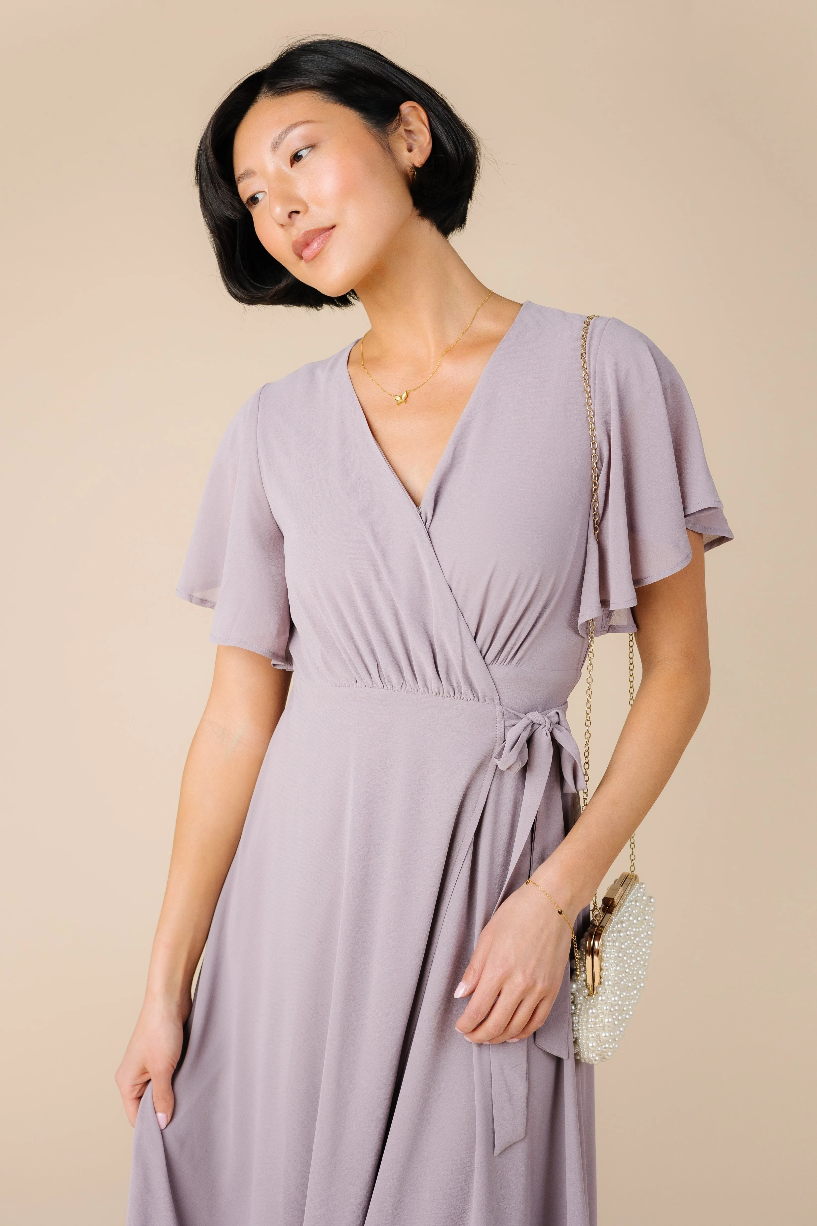 Naples Flutter Sleeve Maxi Dress - Light Mauve