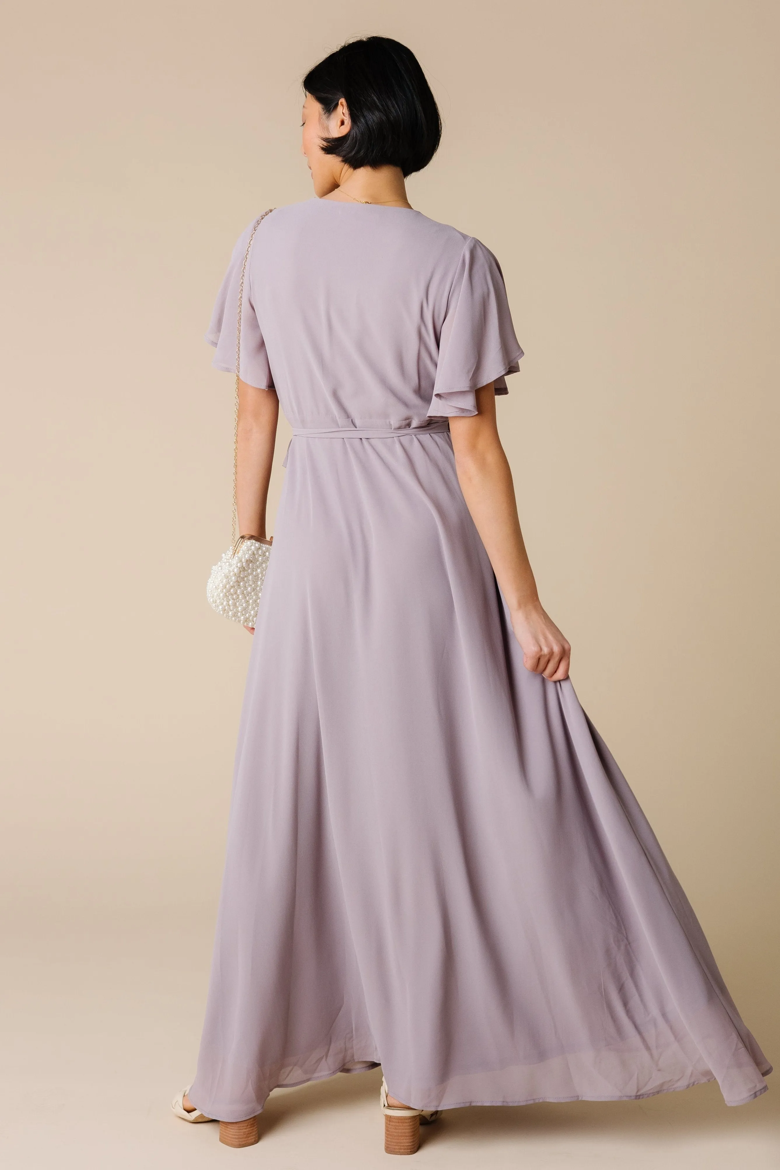 Naples Flutter Sleeve Maxi Dress - Light Mauve