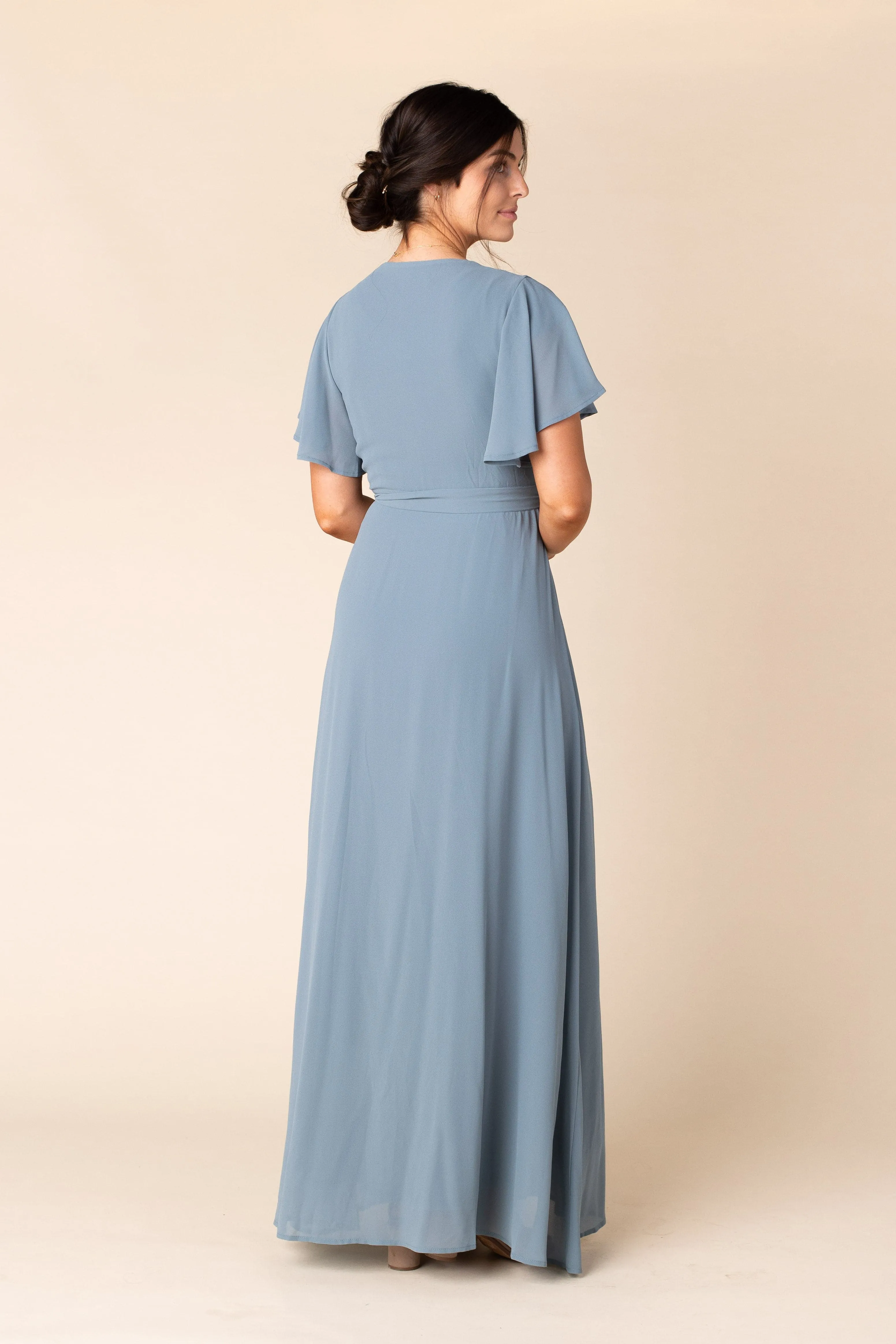 Naples Flutter Sleeve Wrap Maxi - Dusty Blue