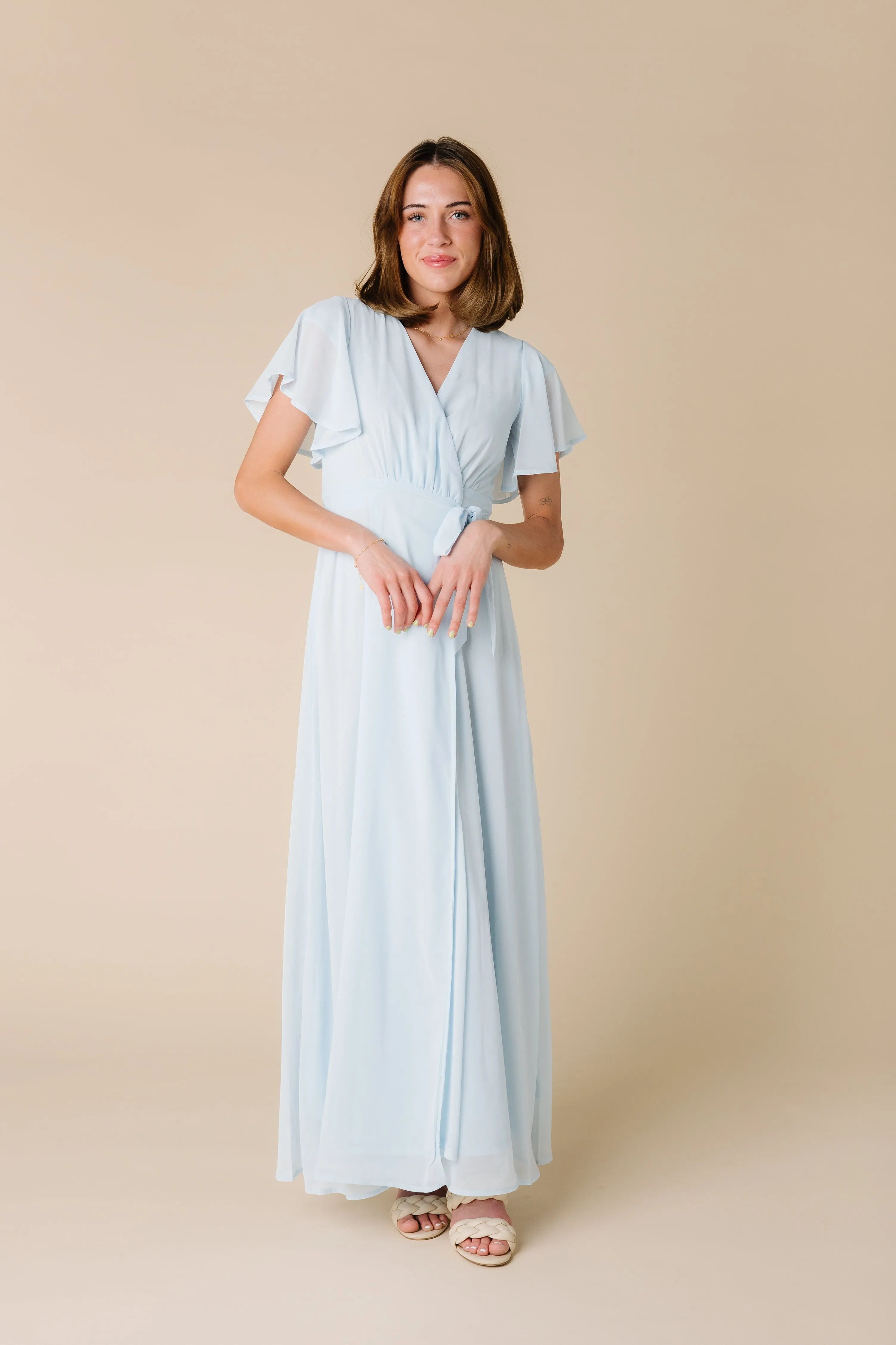 Naples Flutter Sleeve Wrap Maxi - Lt Blue