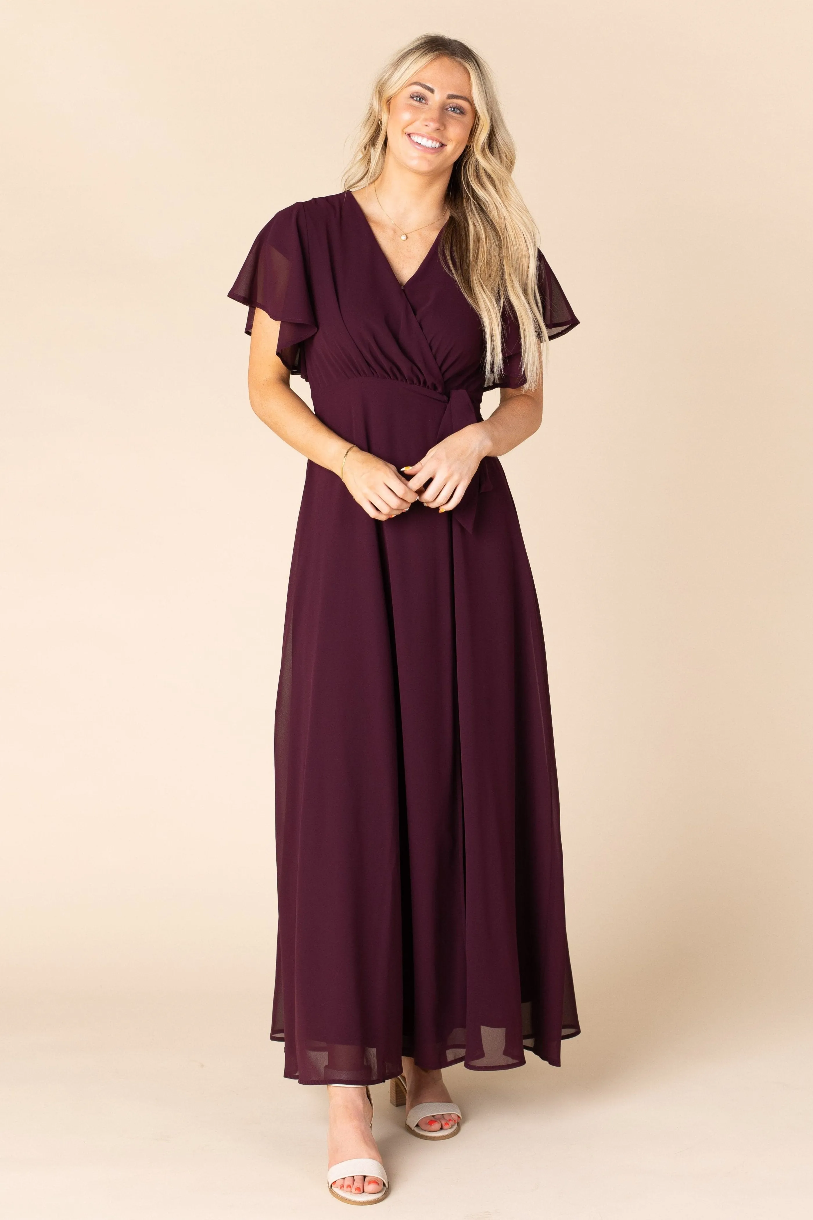 Naples Flutter Sleeve Wrap Maxi - Wine