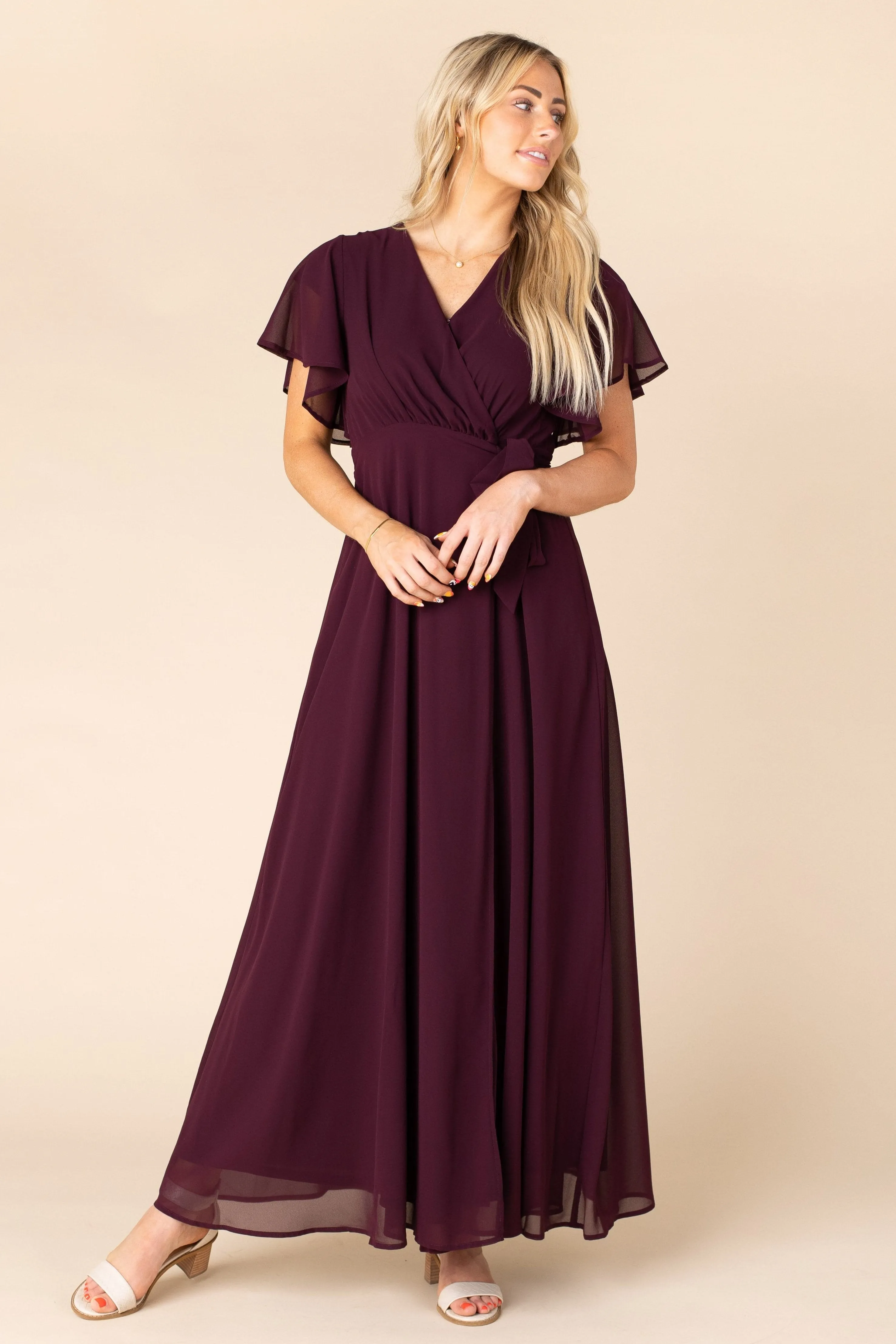 Naples Flutter Sleeve Wrap Maxi - Wine