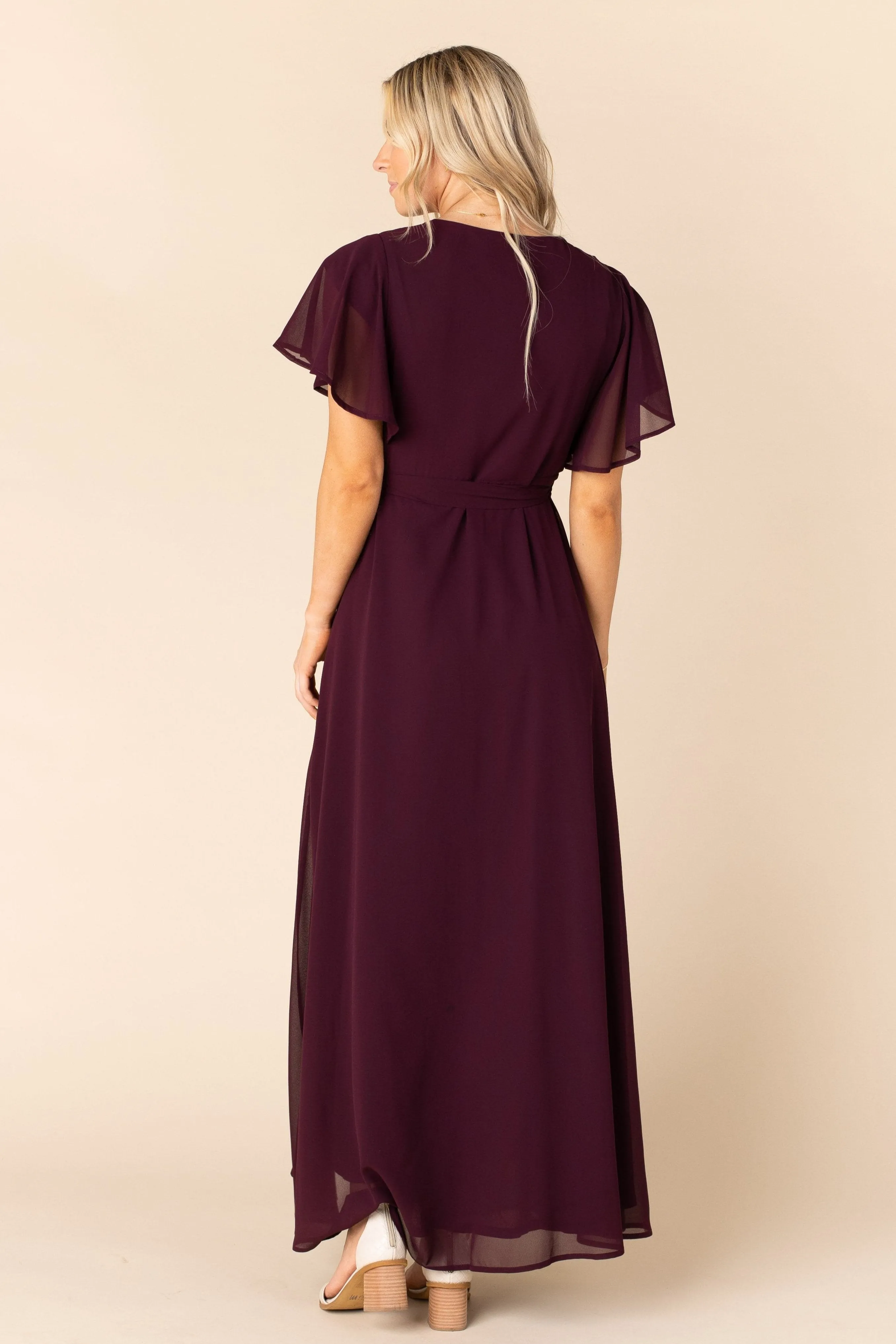 Naples Flutter Sleeve Wrap Maxi - Wine