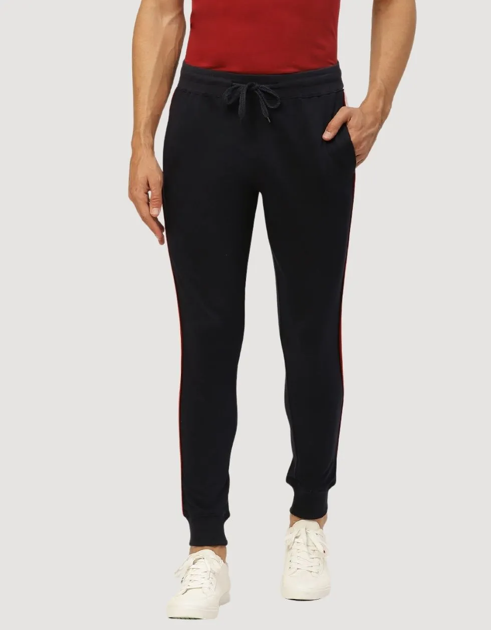 Navy Regular Fit Stripe Track Pant