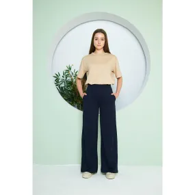 Navy Wide Leg Long Trousers