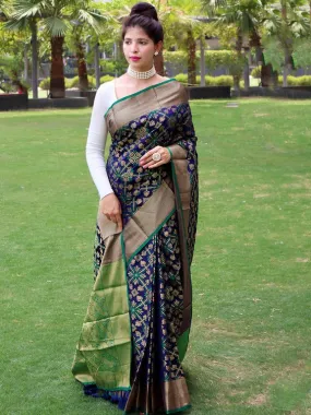 Navy with Green Saree in Patola Silk