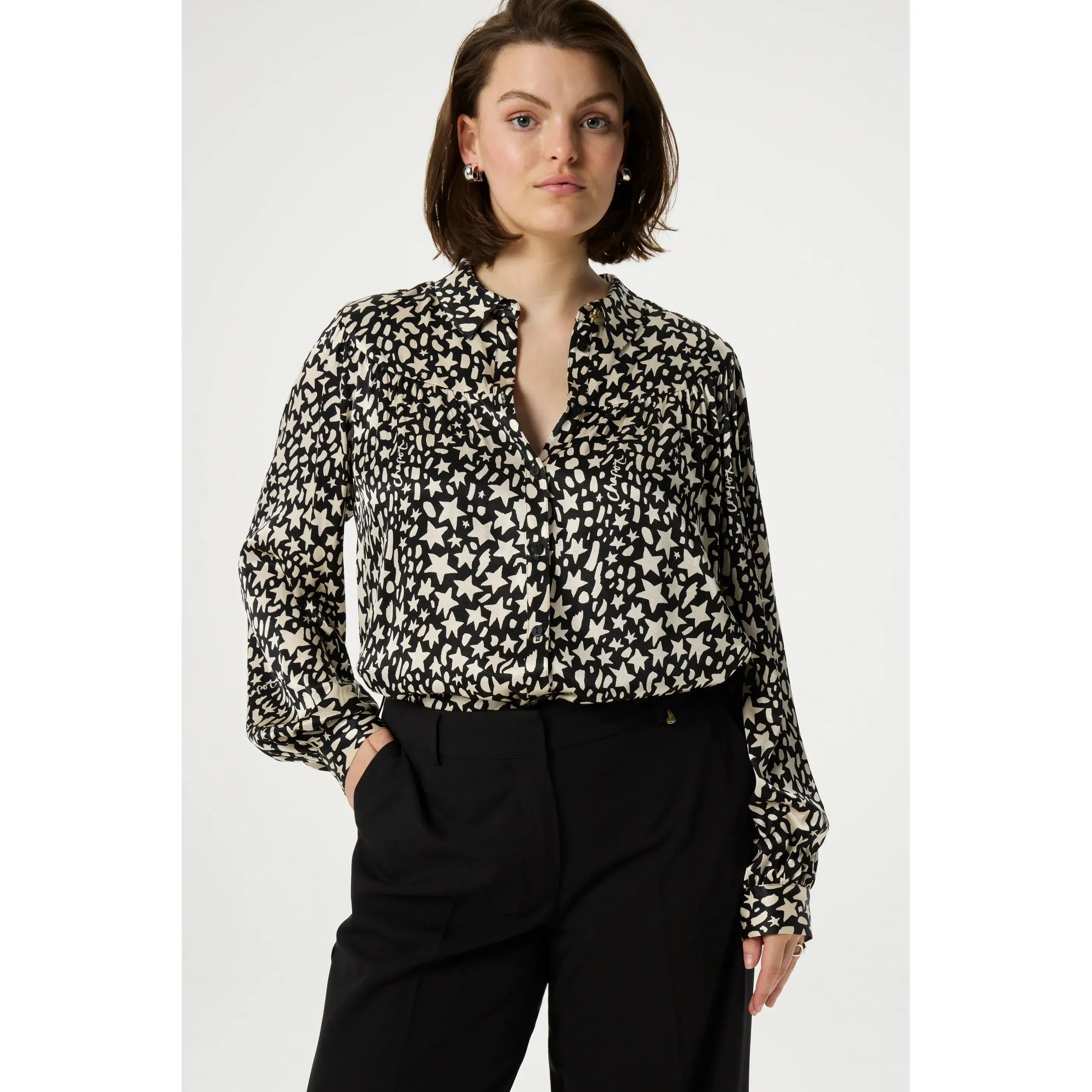 Nina Blouse Star Sisters Print Black/Cream