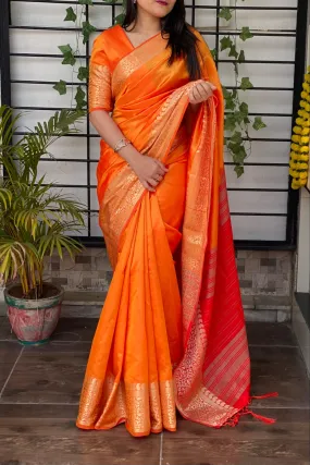 Orange Color Silk Saree with Jacquard Work