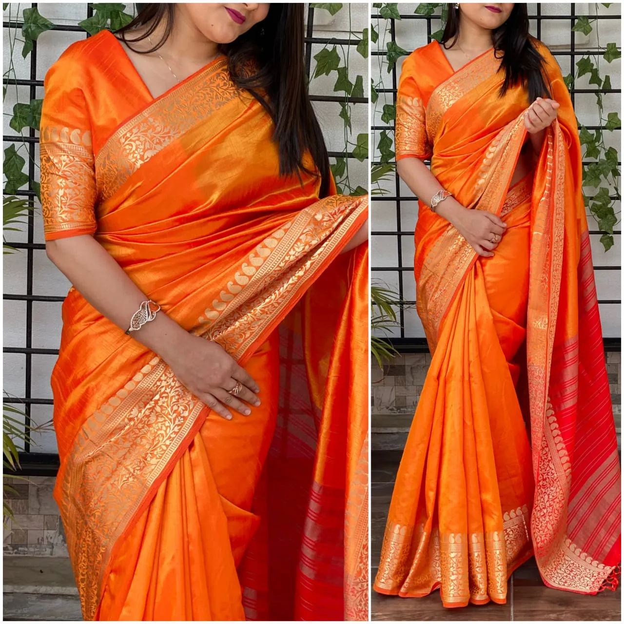 Orange Color Silk Saree with Jacquard Work