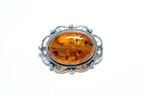 Oval Classic Framed Amber Brooch