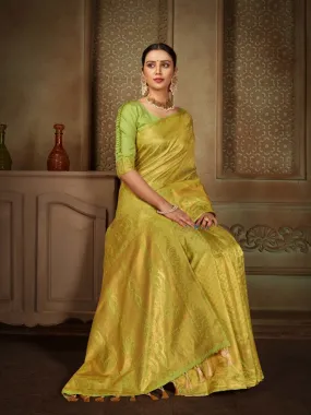 Parrot Green Saree in Pure Kanjeevaram Silk