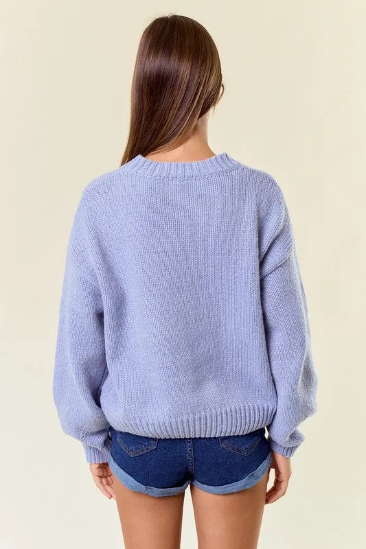 Pastel Blue Bee Knit Sweater