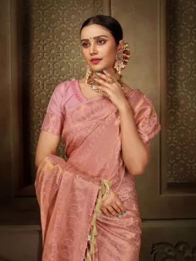 Pastel Pink Saree in Pure Kanjeevaram Silk