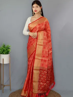 Peach with Pink Saree in Patola Silk