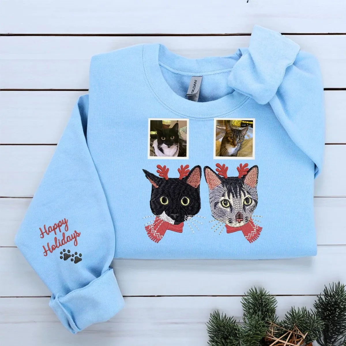 Personalized Horse Christmas Sweatshirt / Hoodie with Embroidered Photo, Unique Horse Lover Gift