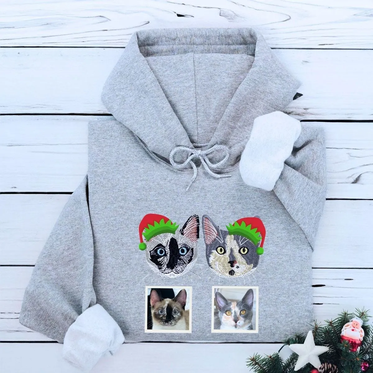 Personalized Horse Christmas Sweatshirt / Hoodie with Embroidered Photo, Unique Horse Lover Gift