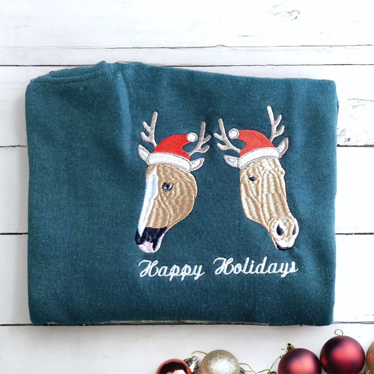 Personalized Horse Christmas Sweatshirt / Hoodie with Embroidered Photo, Unique Horse Lover Gift