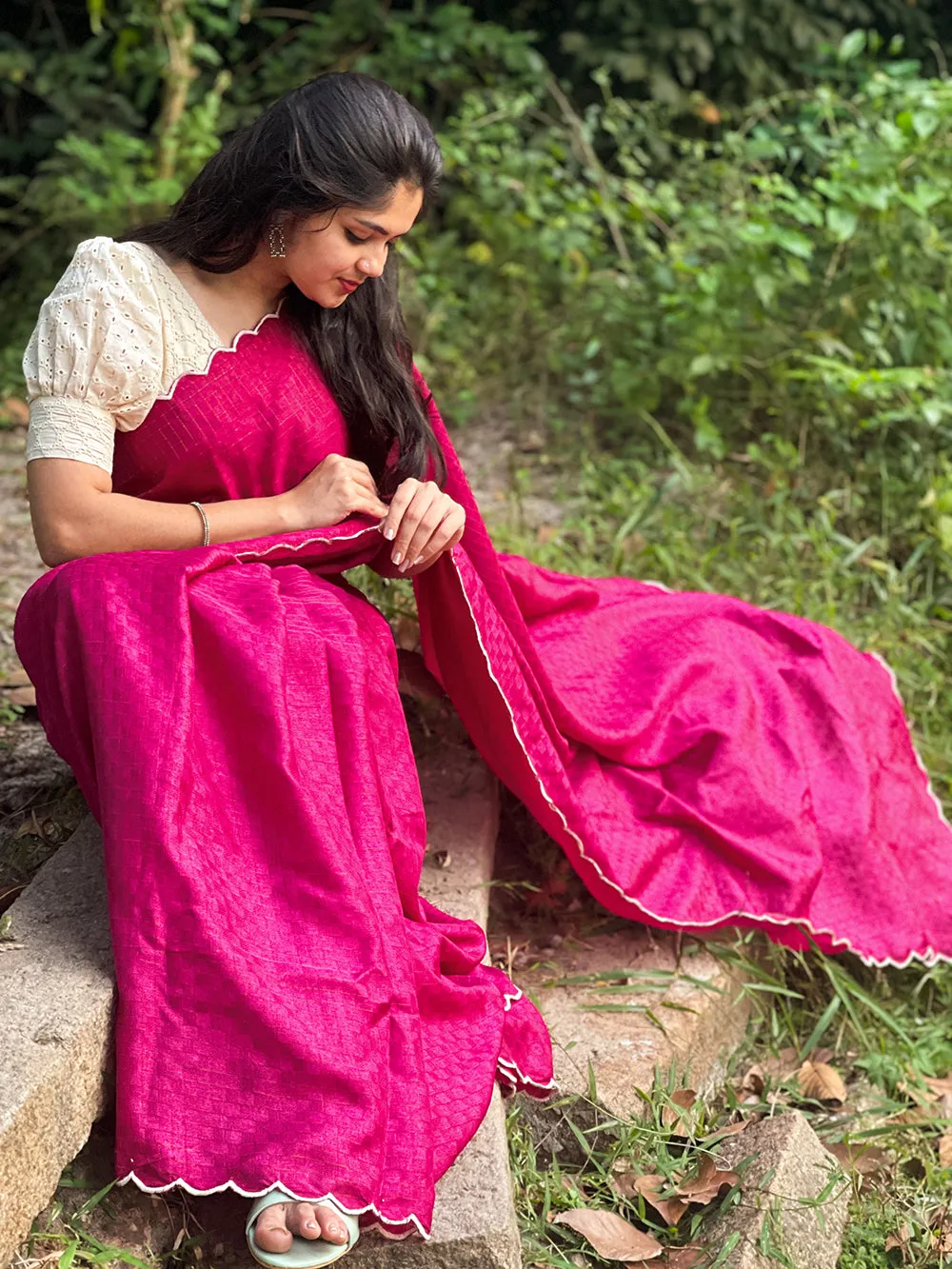 Pink Color Gadhawal Chex Material & Arca Work Saree