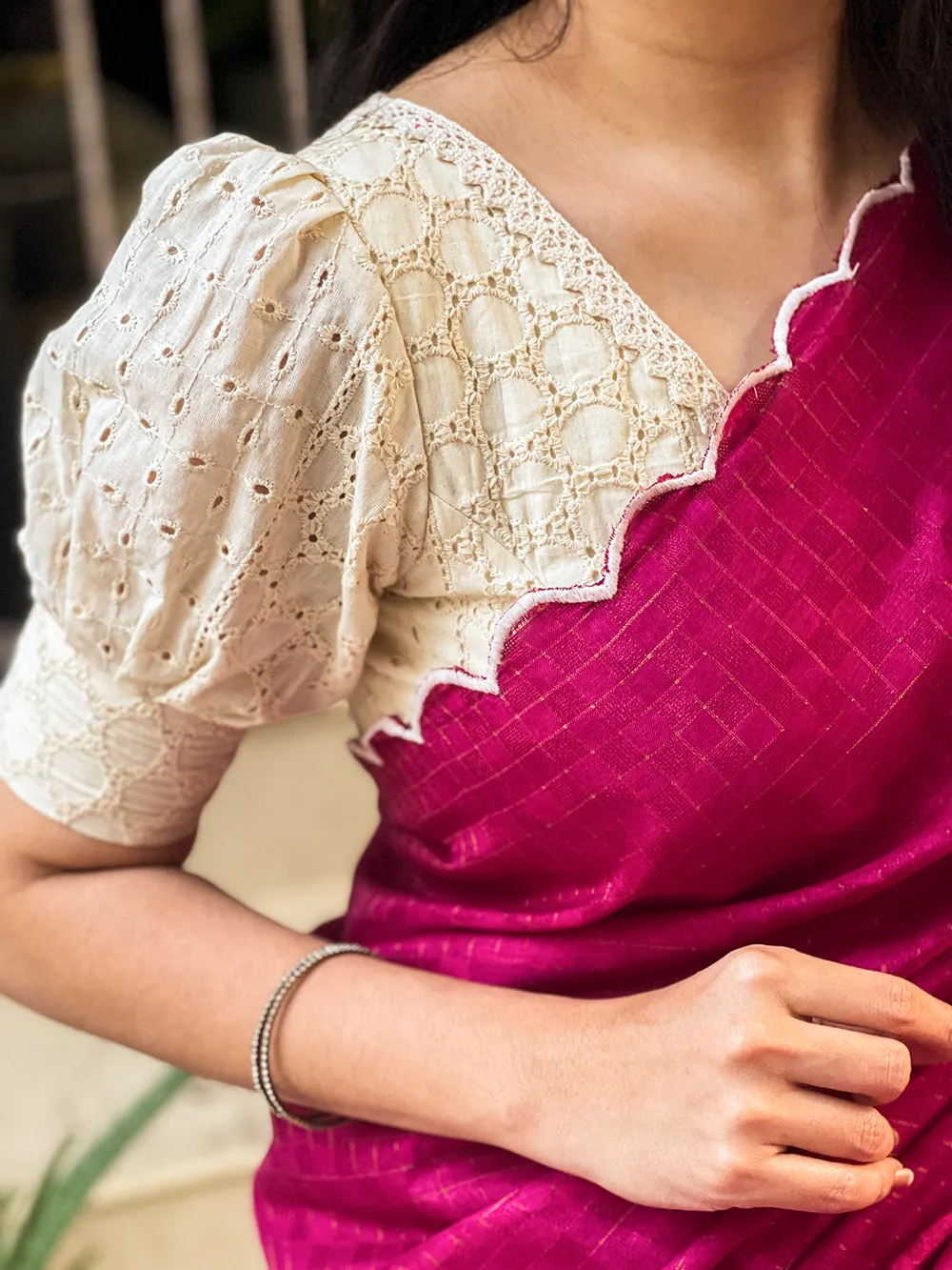 Pink Color Gadhawal Chex Material & Arca Work Saree