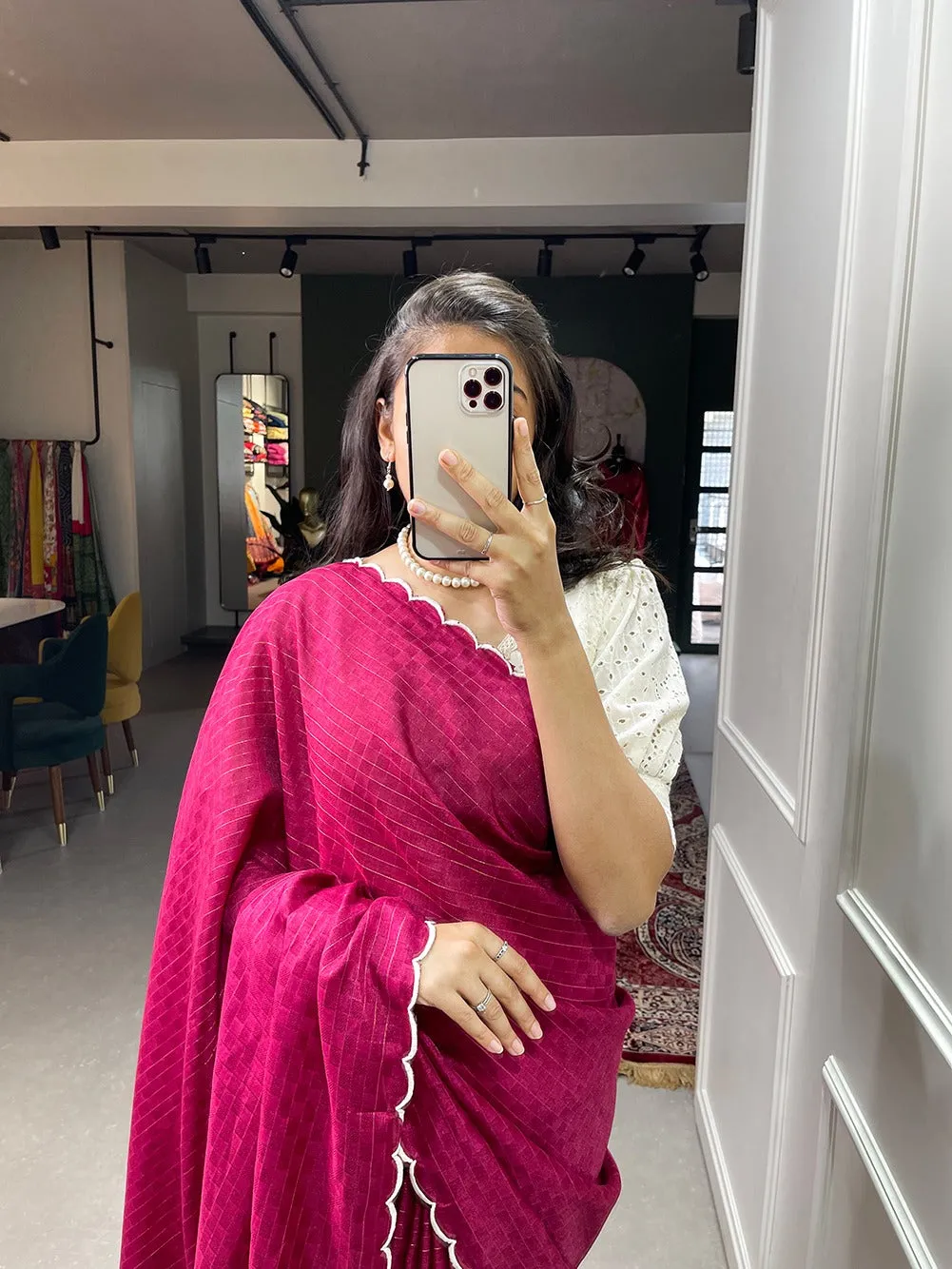 Pink Color Gadhawal Chex Material & Arca Work Saree