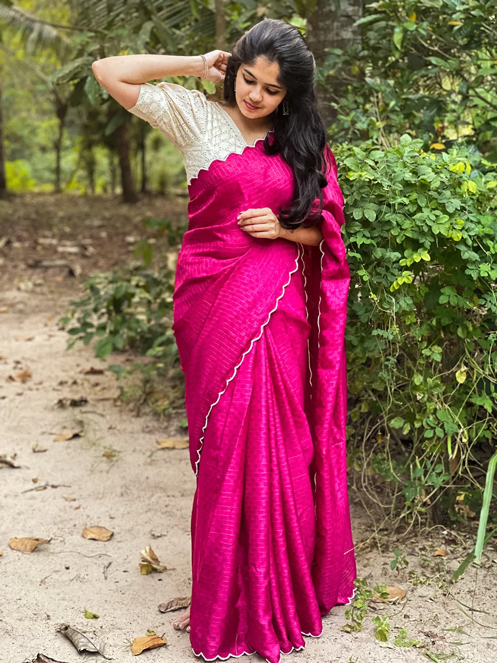 Pink Color Gadhawal Chex Material & Arca Work Saree