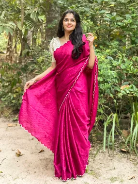 Pink Color Gadhawal Chex Material & Arca Work Saree