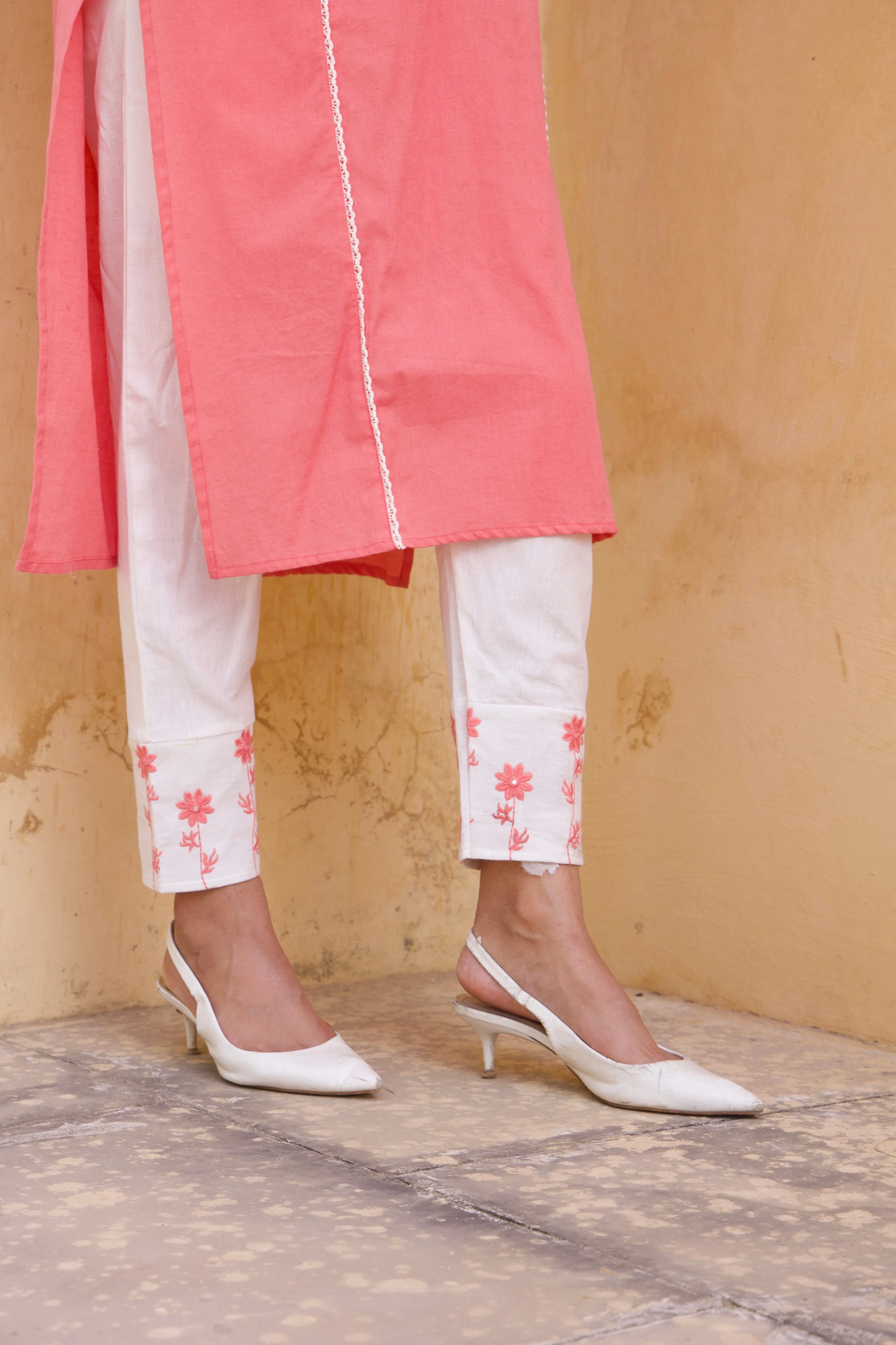 Pink Cotton floral Kurta Set