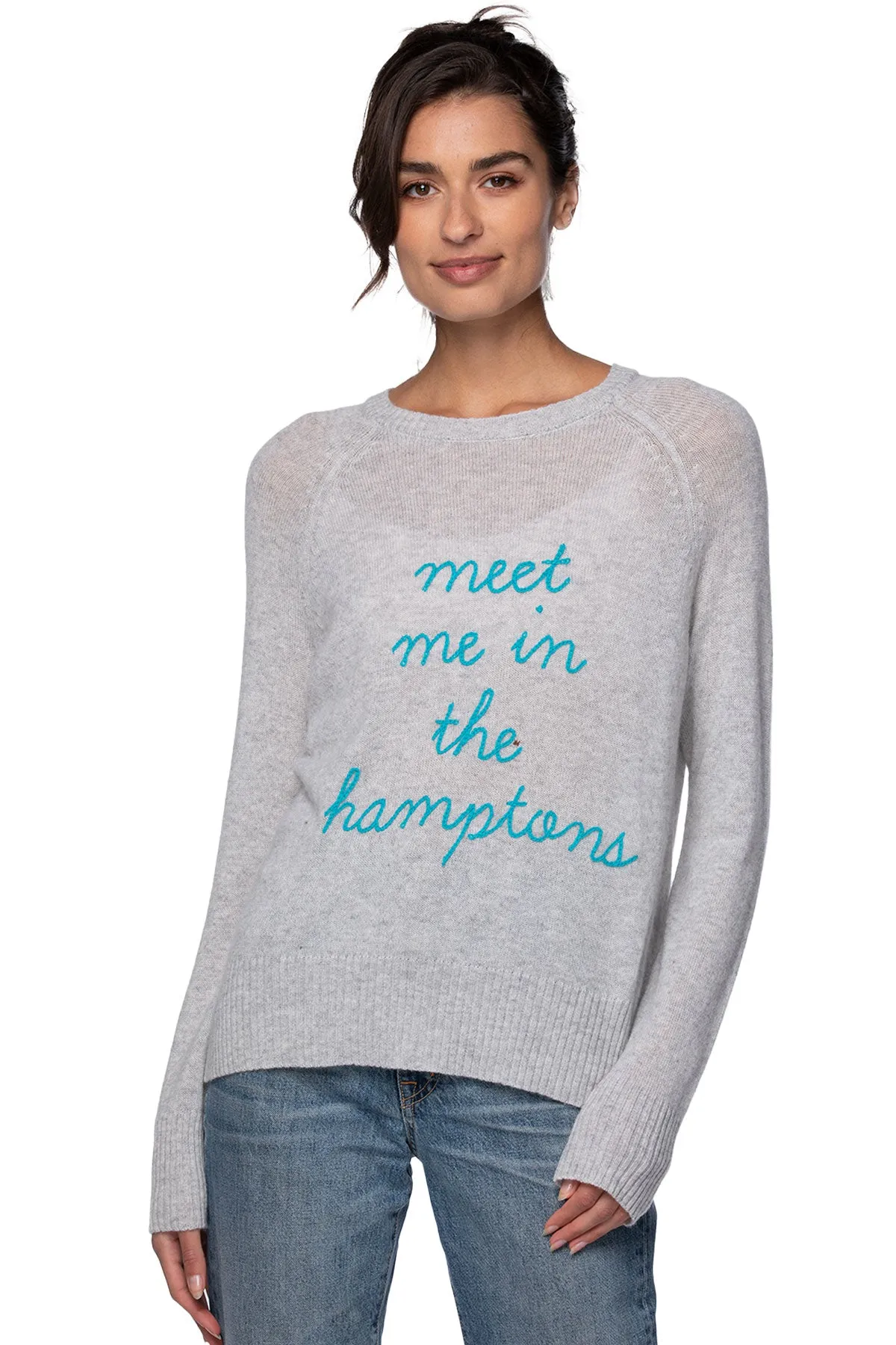 Places to Go Hand Stitch Embroidery Cashmere Crew | Meet me in the Mountains