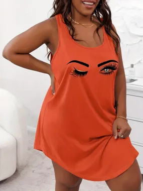 Plus Size Goblet & High Heels Print Scoop Neck Tank Sleep Dress - Effortless Elegance for Curvy Women