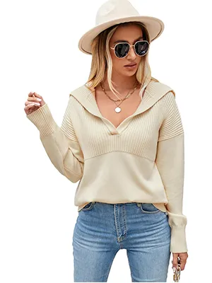 Pullover Lapel Knit Soft Sweater