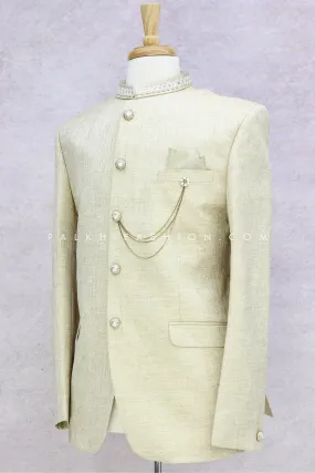 Pure Linen Beige Jodhpuri Suit From Palkhi Fashion