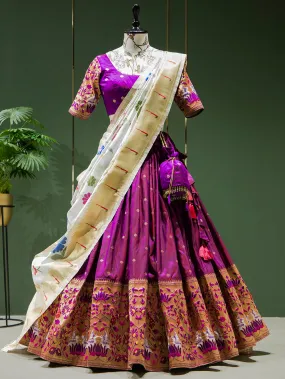 Purple Color Weaving Zari Work Jacquard Pethani Lehenga Sets