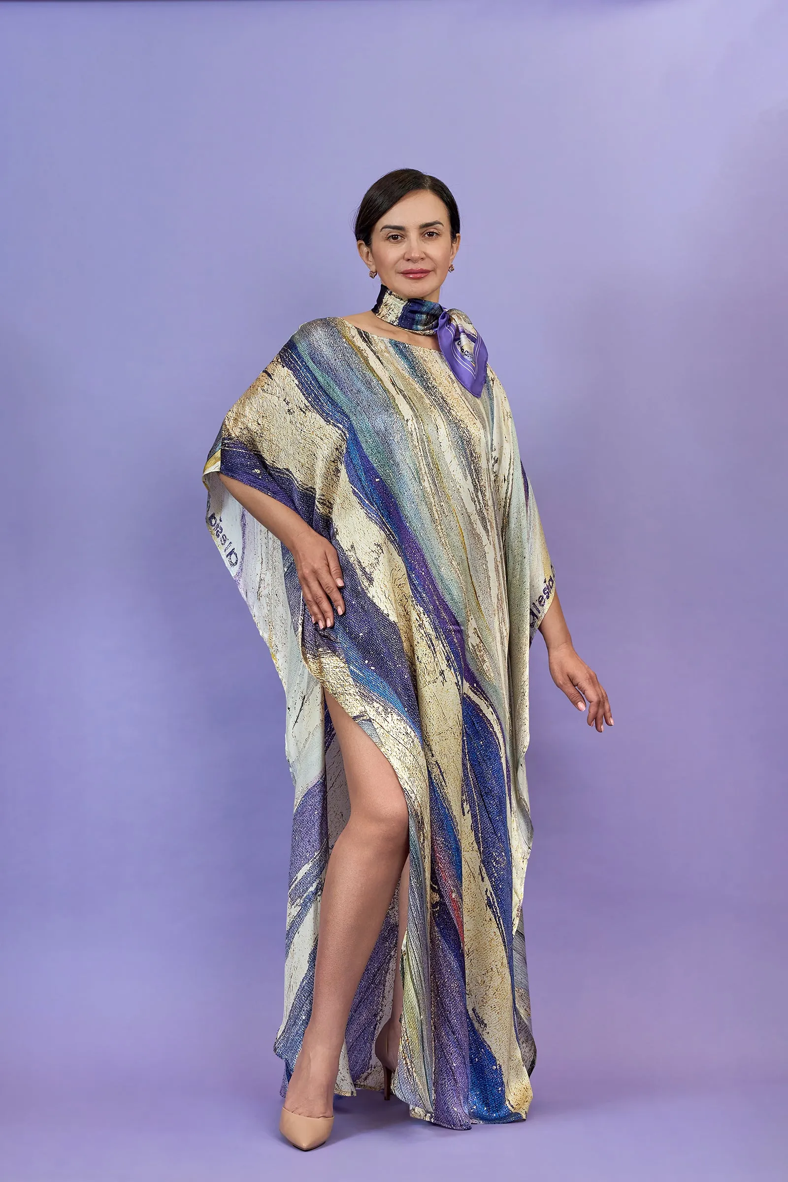 PURPLE WAY 100% Silk Maxi Art-A-Porte Caftan