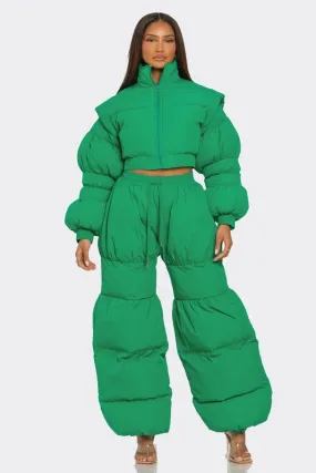 Ready or Not- Green Puffy Pant and Top Quilted Set