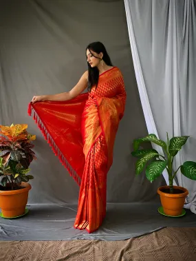 Red Saree in Pure Kanjeevaram Silk for wedding