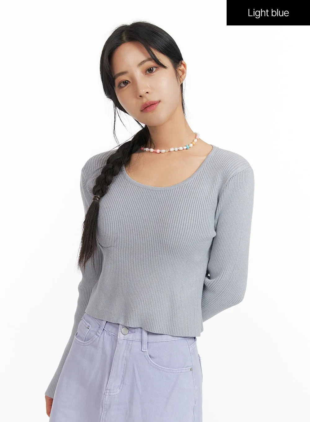 Round Neck Knit Long Sleeve Top OF420